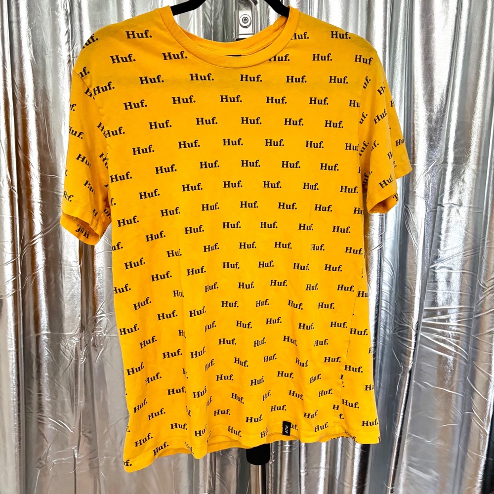 HUF Yellow Allover Logo Print T-Shirt